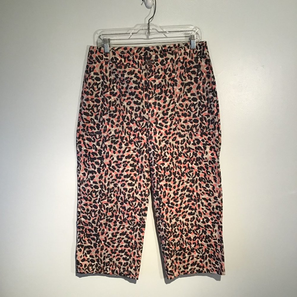 Monrow Animal Print Wide Leg High Rise Cropped Pants Size L